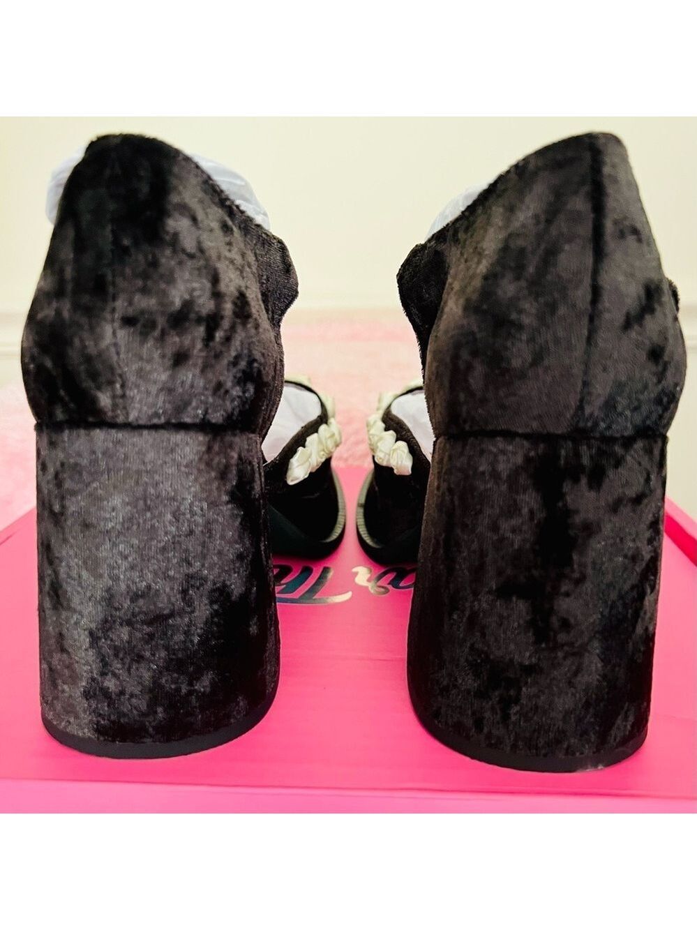 NIB Dolls Kill Current Mood Refined Rose Platform Mary Jane in black White Roses - Picture 6 of 13